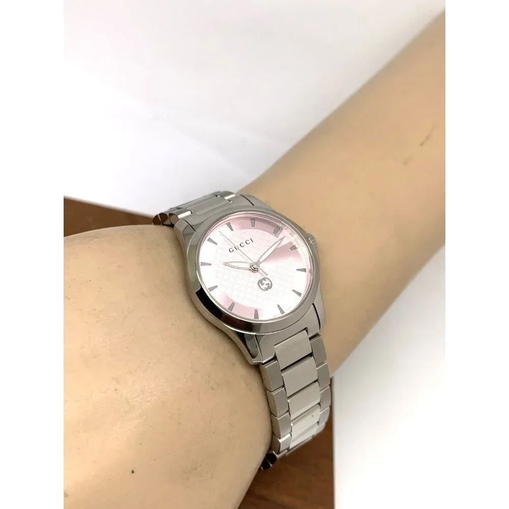 Gucci Women's Watch YA1265047 G-Timeless Swiss Quartz Pink Dial Steel 27mm